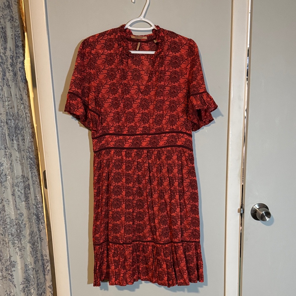 Scotch & Soda Coral Black Patterned Midi Dress